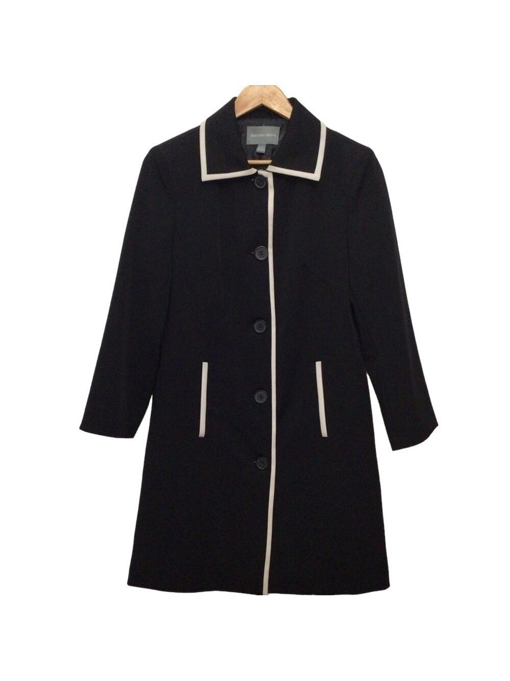 BEECHERS Brook Long black Blazer Jacket White ecru Pockets Small contemporary